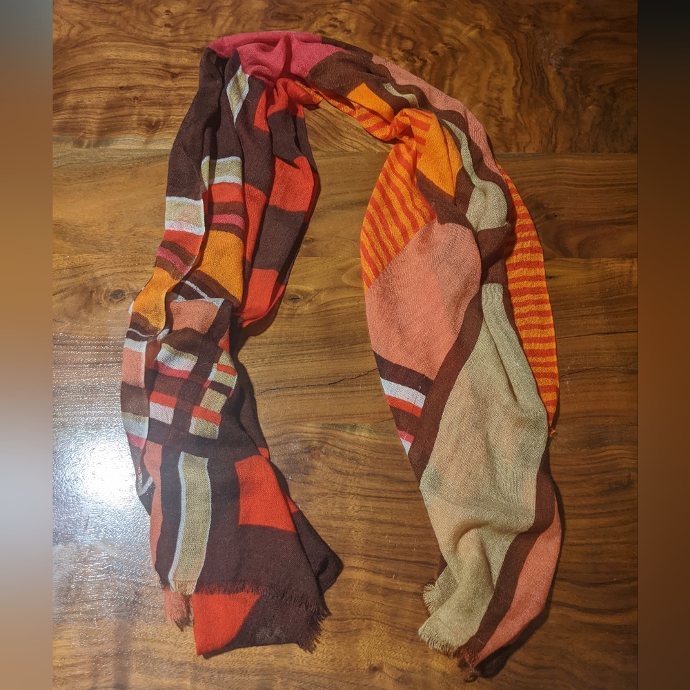 Jessica Simpson - Lightweight Scarf Frayed Eyelash | Earthy Orange, Coral, Brown